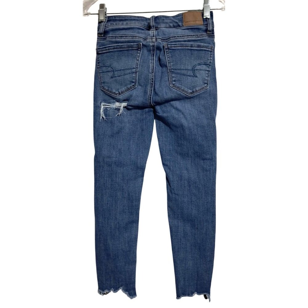 American Eagle High Rise Jegging Crop Ripped Distressed Jeans Size 00 Short - Picture 9 of 11